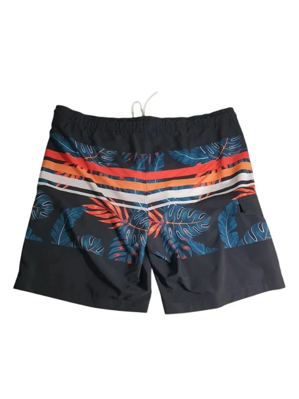 Sonoma Mens Swim Shorts Black Tropical Print Drawstring 46 Waist Lined Vacation